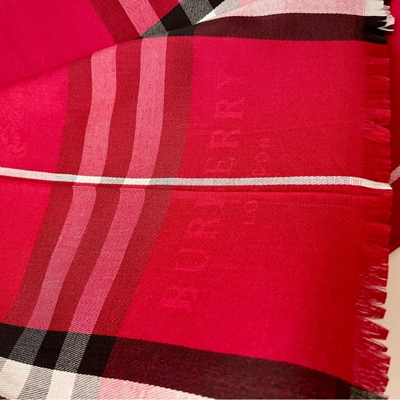 Red Plaid Nova Check Men's Burb*rry Style Red Scarf - Picture 3 of 9